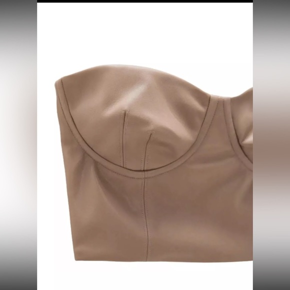 ZARA Faux Leather Crop Top Taupe Brown Sz Medium Club Summer - Picture 3 of 10